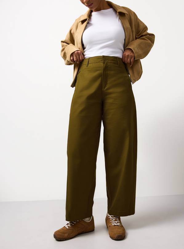 Olive Twisted Seam Barrel Leg Trousers 16